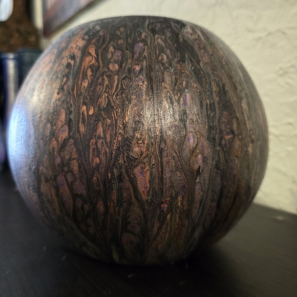 HANDCRAFTED Upcycled Glass Artwork HANDPAINTED Tabletop ART Decor Round Vase - Picture 5 of 17